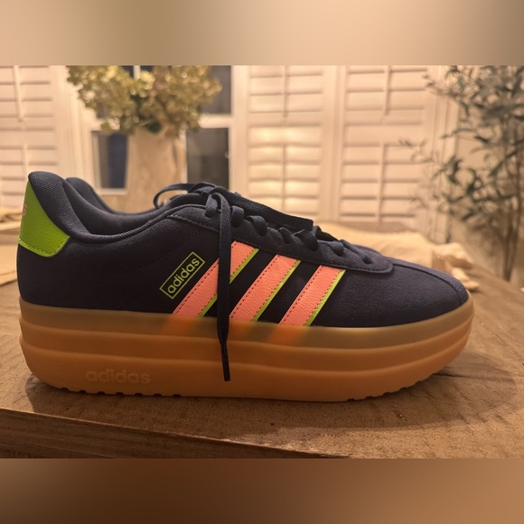 Adidas Navy Sneakers with Pink and Green Stripes - Picture 5 of 5